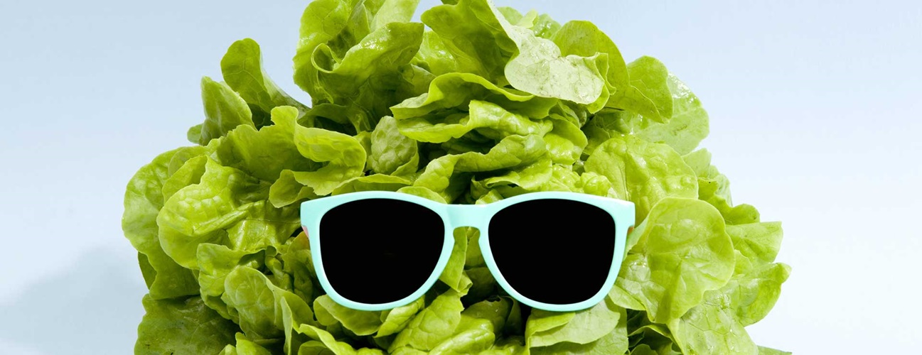 Green lettuce wearing glasses