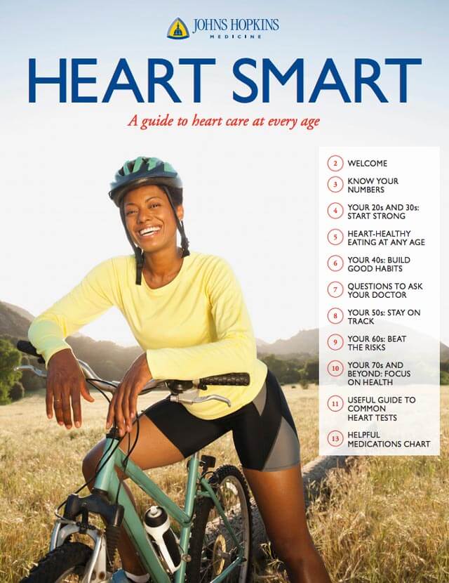 The cover of the downloadable Heart Smart guide, depicting a smiling woman on a bicycle.