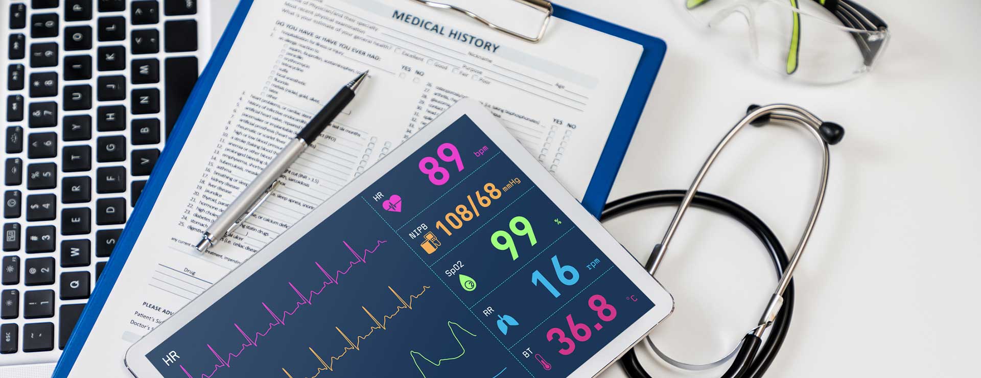 iPad with a medical chart laying on the table