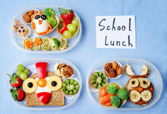 Whimsical school lunch arrangements.