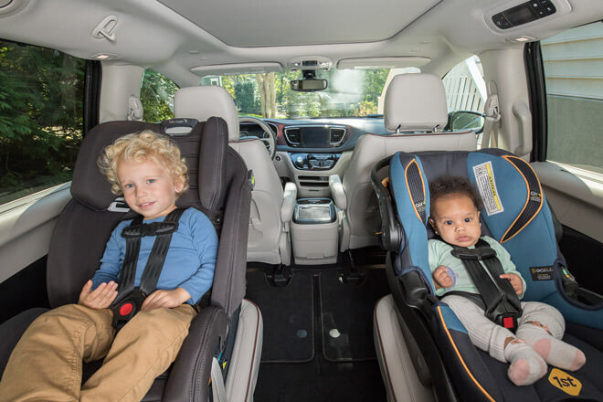 Children sitting in rear-facing car seats