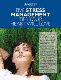 The cover of the downloadable Stress Management guide, showing a peaceful woman laying in the grass.