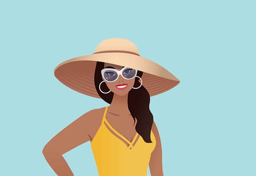 Woman with a sun hat and other UV protection