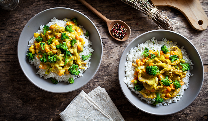 Indian dish with rice and curry