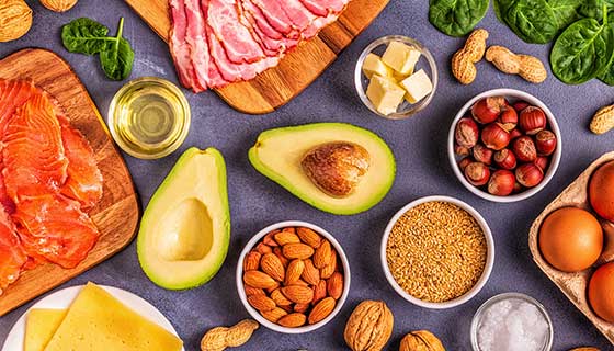 High fat, low card foods like avocados, nuts, oils, cheese and meat