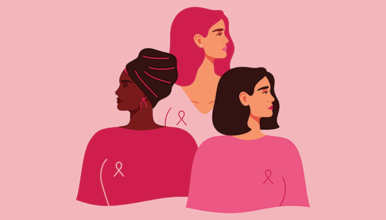 Illustration of three women wearing different shades of pink