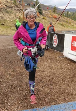 Jane, participating in a 50K ultramarathon in 2016.
