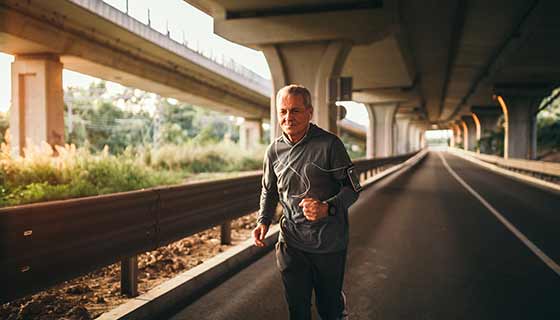 Man on a run outside.