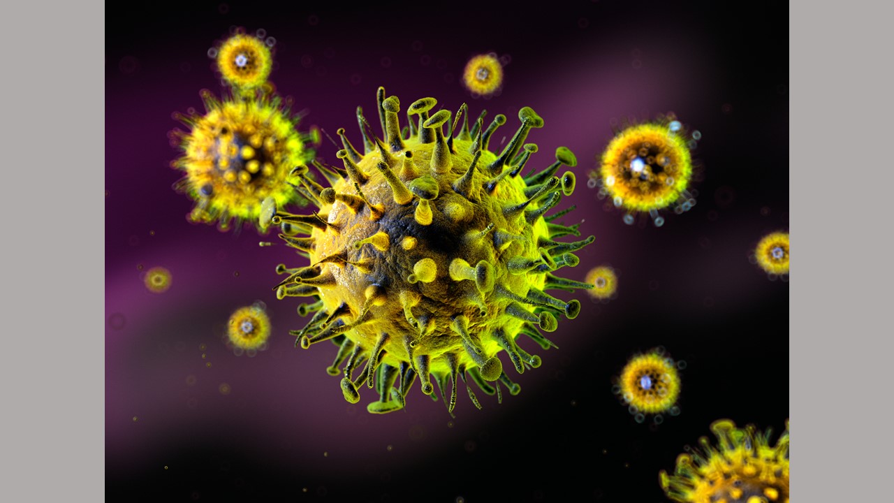 Yellow flu virus on dark color background