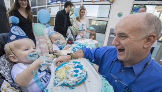 Drew, Beckham and Zachary celebrate their first birthday with David Kays, M.D. 