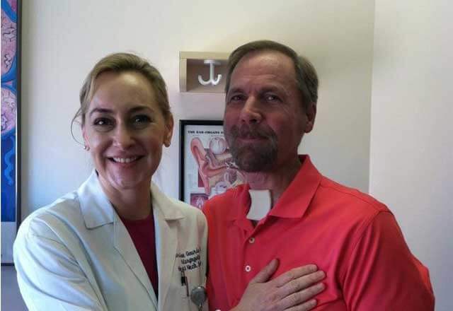 Steve with his head and neck surgeon, Dr. Christine Gourin
