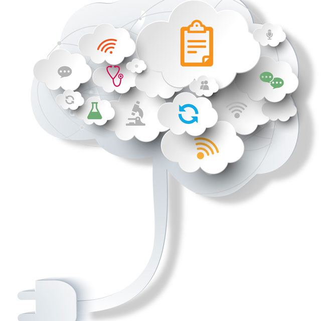 illustration of several icons inside of thought bubbles