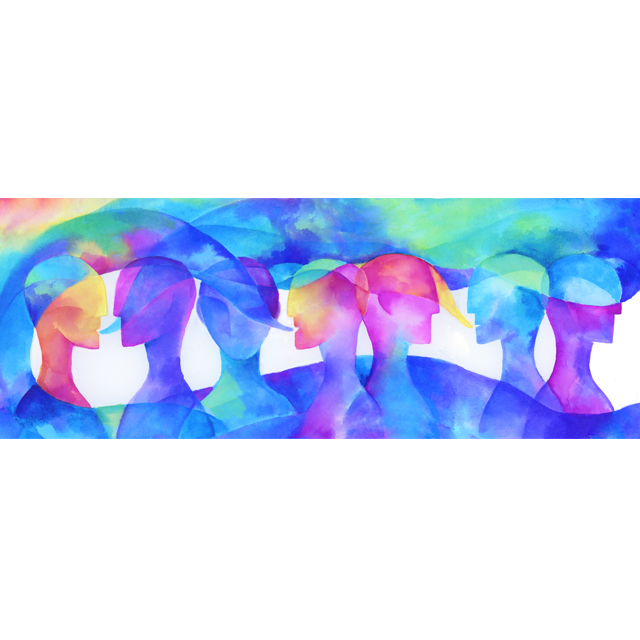 illustration of human heads in watercolor