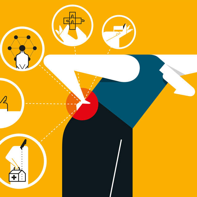 An illustration represent a person experiencing back pain. 