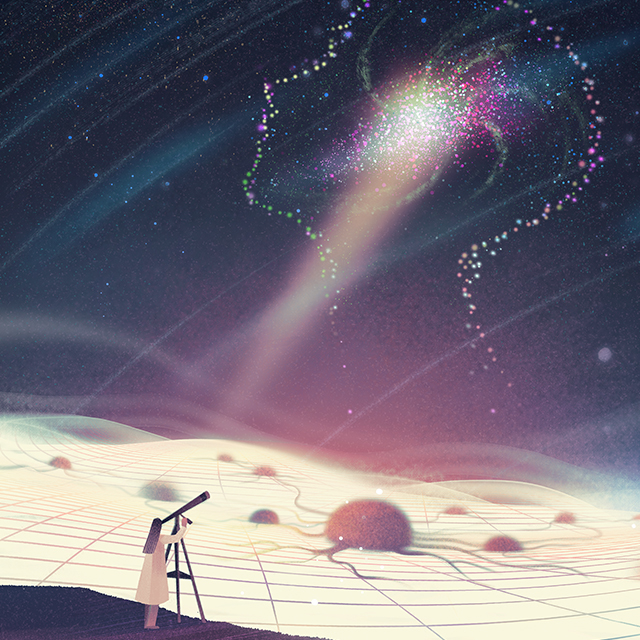 An illustration represents a computer program to map the universe 