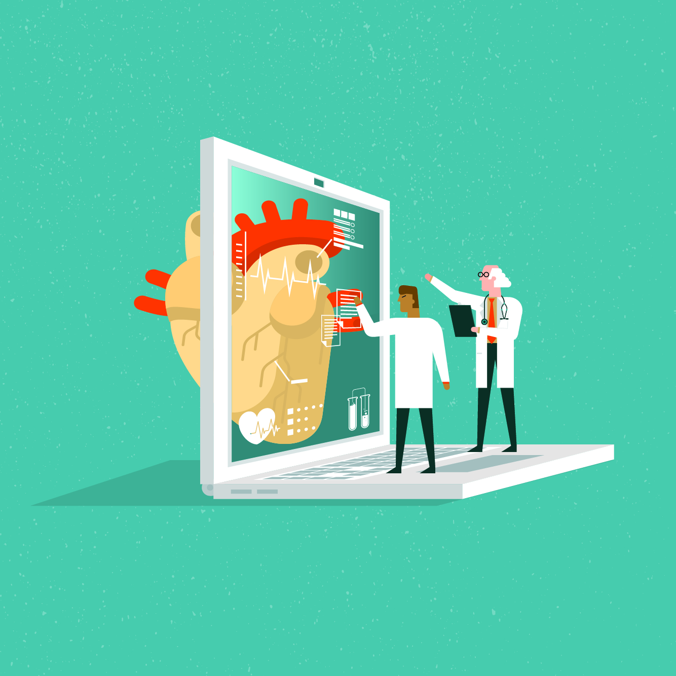 An illustration represents heart modeling using medical images.