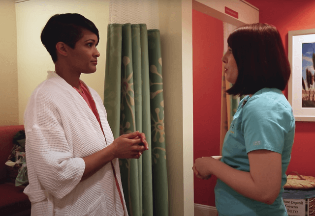 woman getting a mammogram