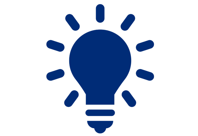 Blue icon of lightbulb