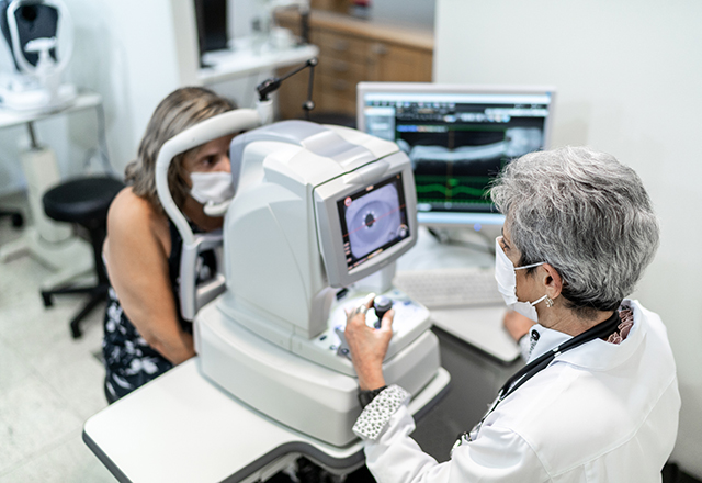 Patient is examined by opthamologist