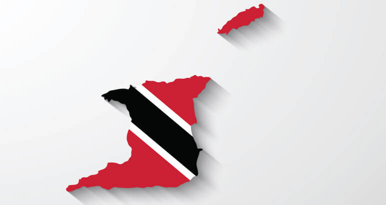 Map of Trinidad and Tobago overlayed with flag.