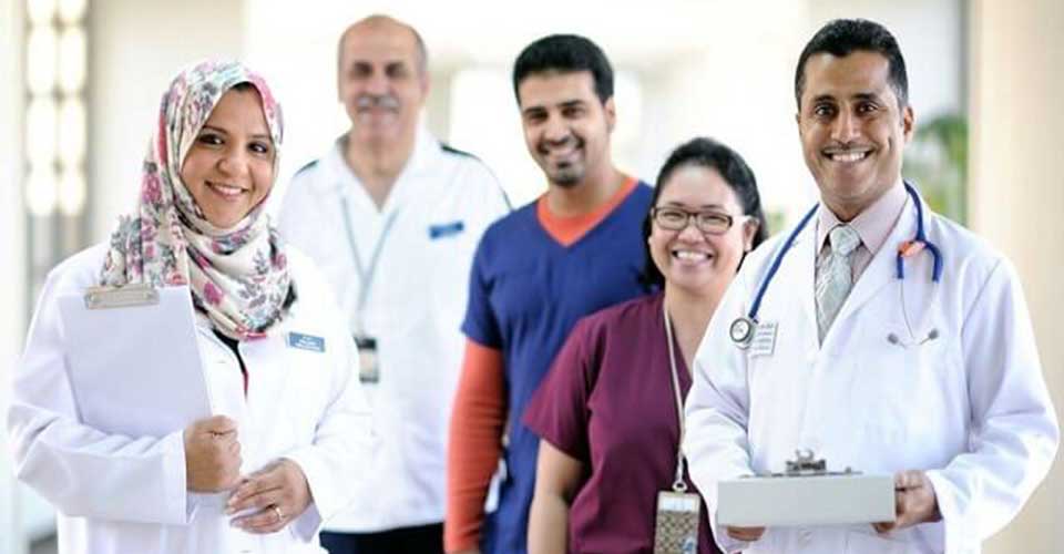 Team of healthcare experts in a hospital
