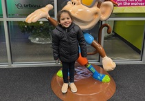 Angelina with a resin monkey character