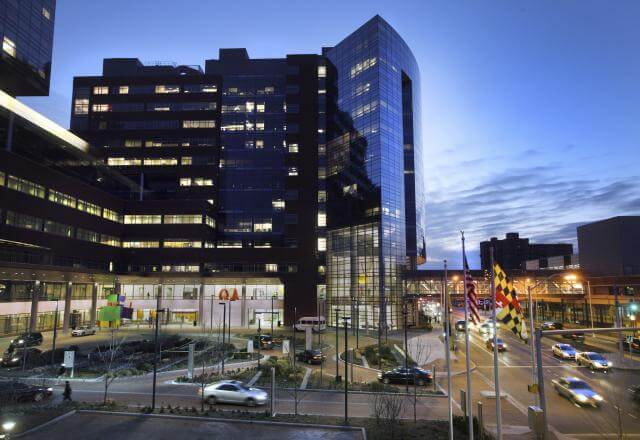 The Charlotte R. Bloomberg Children's Center at night