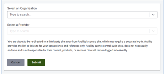 Availity Organization and Provider Dropdown