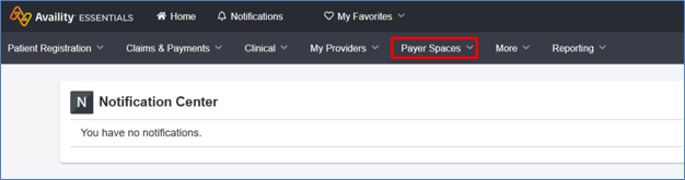 Navigate to payer spaces screenshot in availity