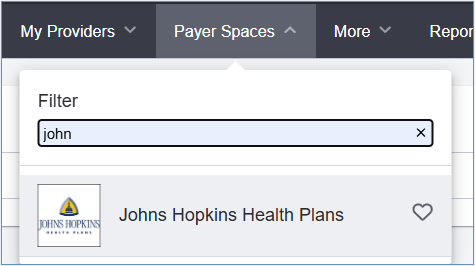 Screenshot of filter field in Availity