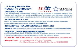 back of the USFHP member ID card