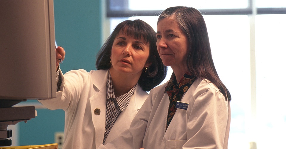 Oncology nurse managers Gina Syzmanski (left) and Jane Shivnan