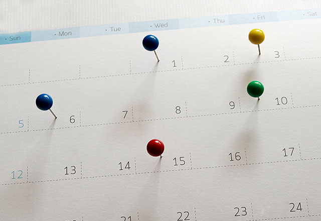 Calendar with pushpins.