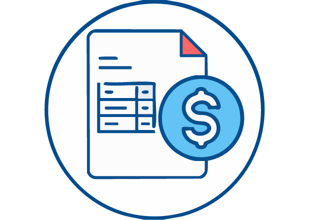 Simple line Illustration of a health bill with a dollar sign i a blue circle