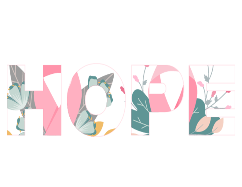 hope text with  pink ribbon & floral pattern and for the letters