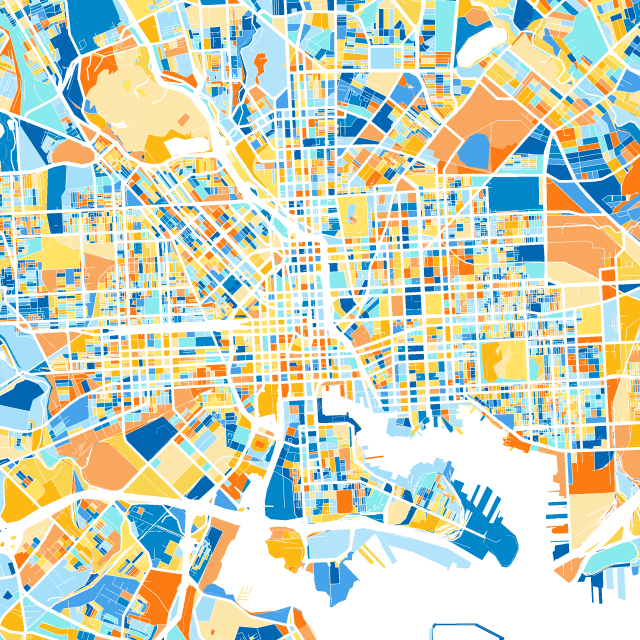Multicolor map of Baltimore, Maryland