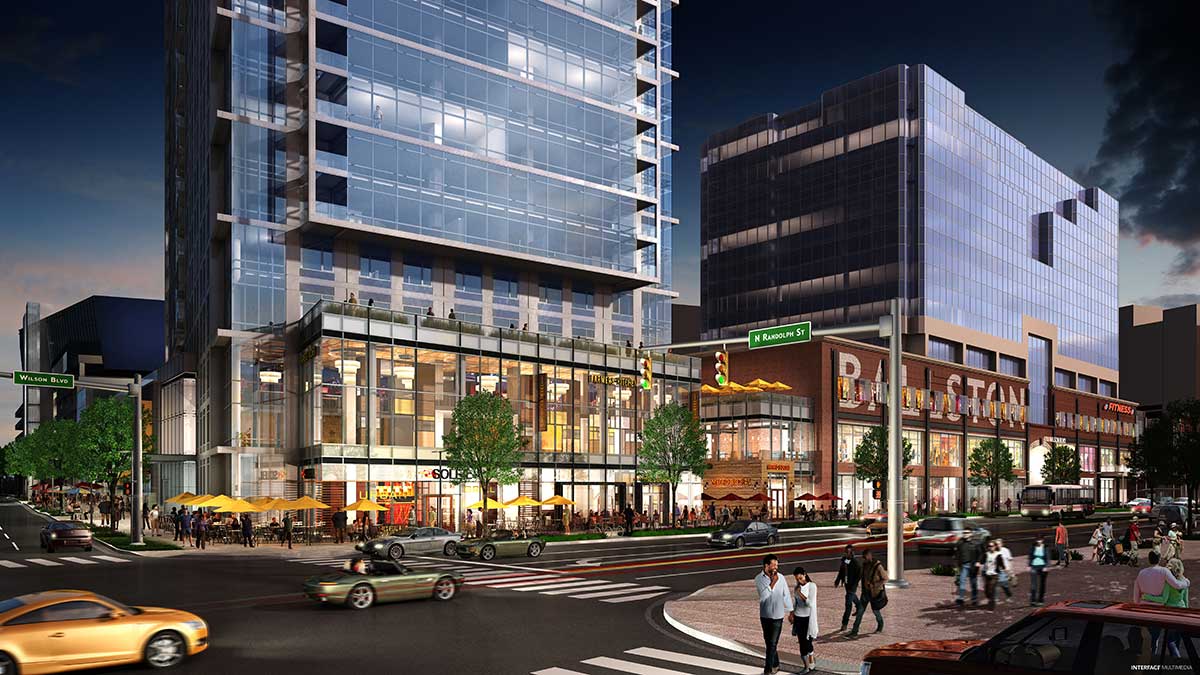 Conceptual shot of new Ballston clinic, with pedestrians walking by