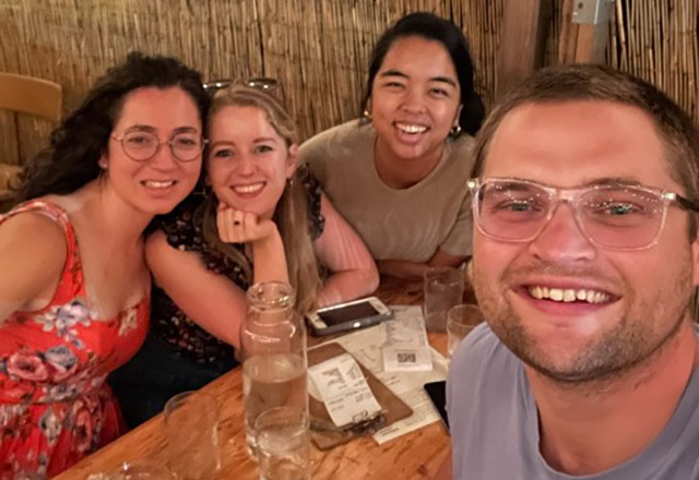 Four residents have dinner together