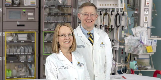Nicole Chandler, M.D., director of pediatric surgery research and Paul Danielson, M.D., chief of the division of pediatric surgery at Johns Hopkins All Children’s Hospital