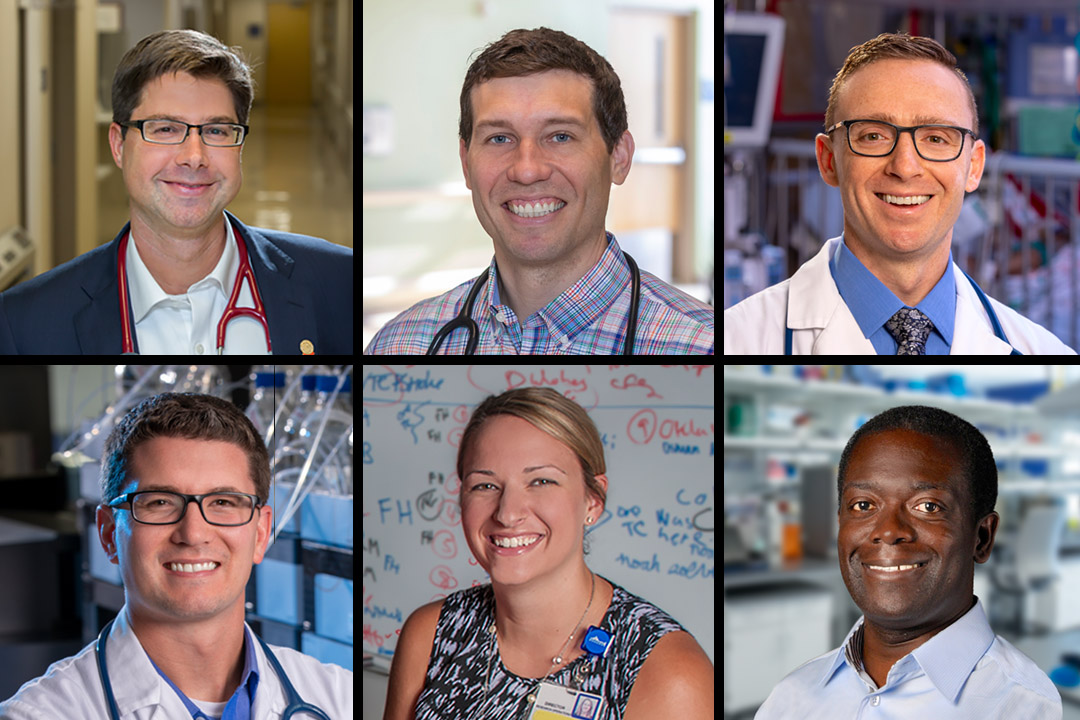 Top left to bottom right: Neil Goldenberg, M.D., Ph.D.; Jonathan Metts, M.D., Tony Sochet, M.D., M.H.S; John Morrison, M.D., Ph.D.; Frances Hamblin, R.N., MSHS, CCRP; Ernest Amankwah, Ph.D.