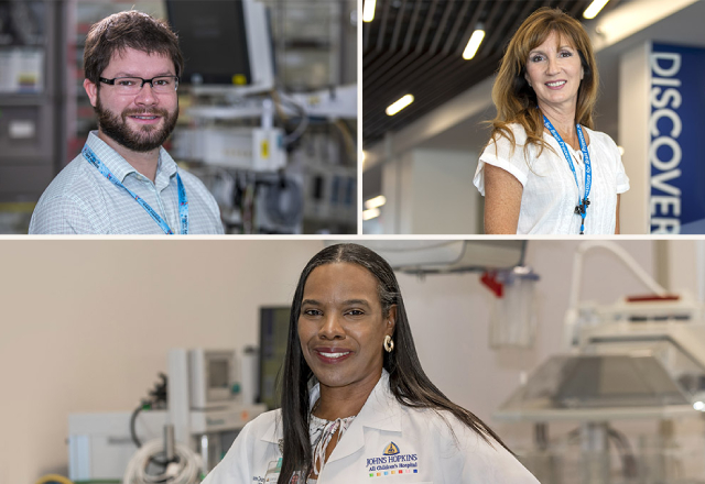 From top left, clockwise: Kyle Jordan, BSN, RN, BMT-CN; Lisa Tetreault, BSN, RN, CCRP; Joanne Christopher-Hines, DNP, MSN Ed., APRN