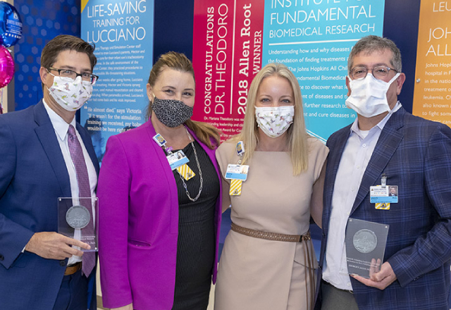 From left to right: Neil Goldenberg, M.D., Ph.D.; Jenine Rabin, executive vice president for Johns Hopkins All Children’s Foundation; Alicia Schulhof, president of Johns Hopkins All Children's Hospital; George Jallo, M.D.