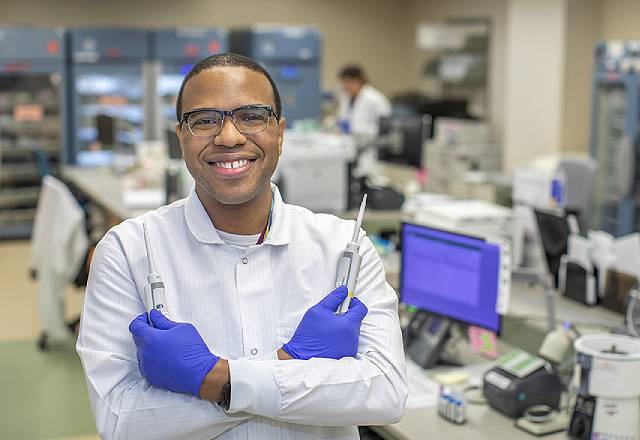 Mario Mayers is a medical technologist in the Johns Hopkins All Children’s blood bank
