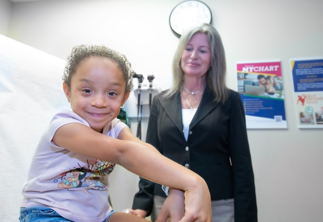 Patient Kaydan with Dr. Stacie Stapleton at Johns Hopkins All Children's