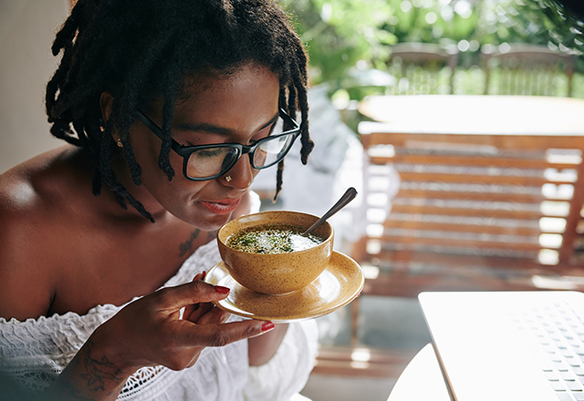 a woman mindfully eating