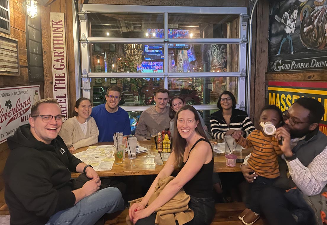 Group of nephrology fellows at dinner
