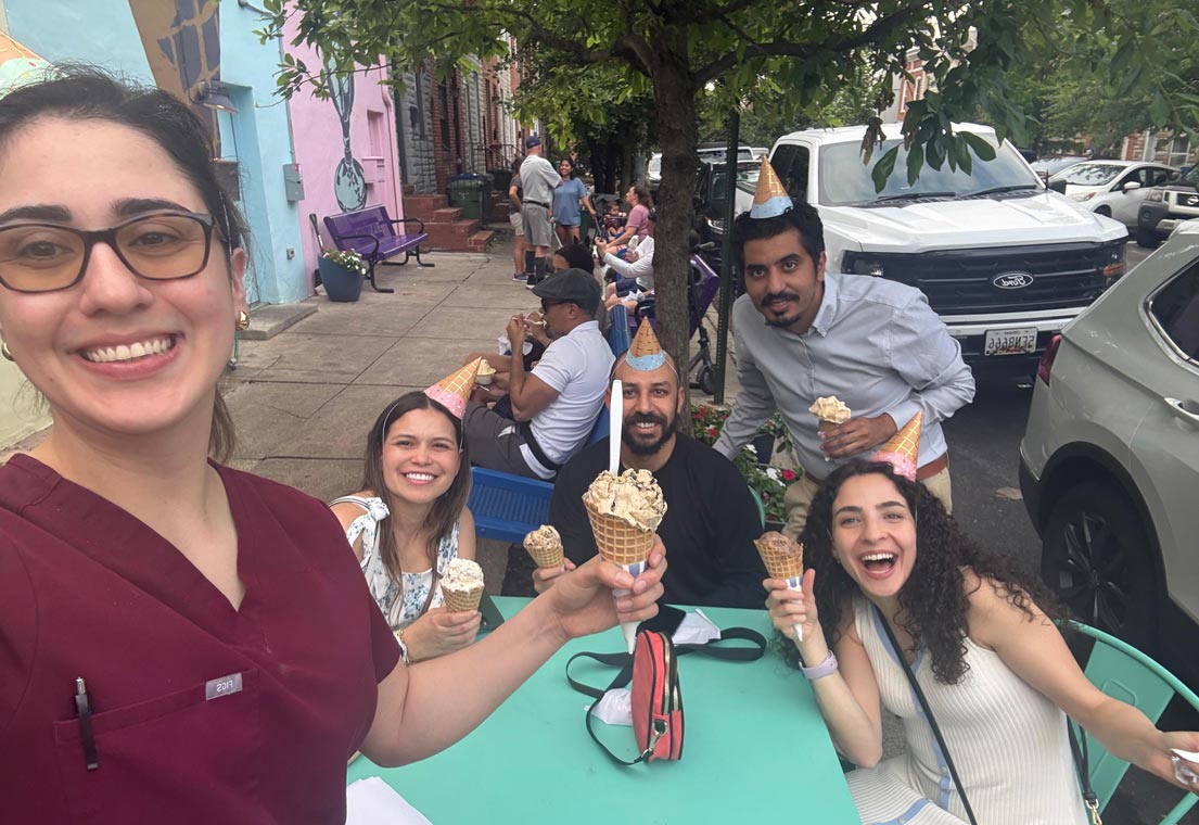 Group of nephrology fellows at lunch