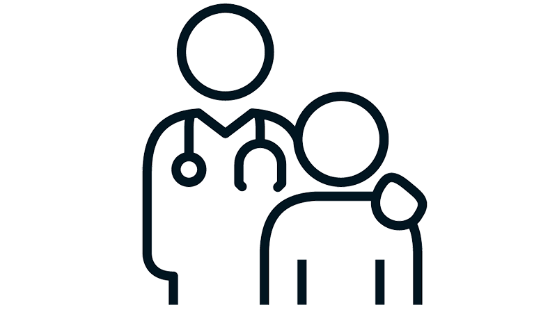 Illustrated doctor with hand on patient's shoulder