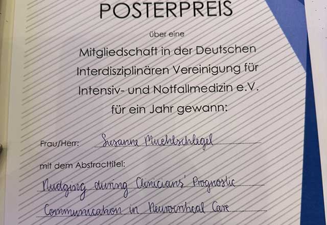 A poster award letter written in German.