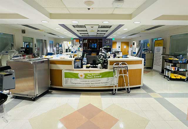 Front desk area of the neurocritical care unit at Johns Hopkins Bayview.